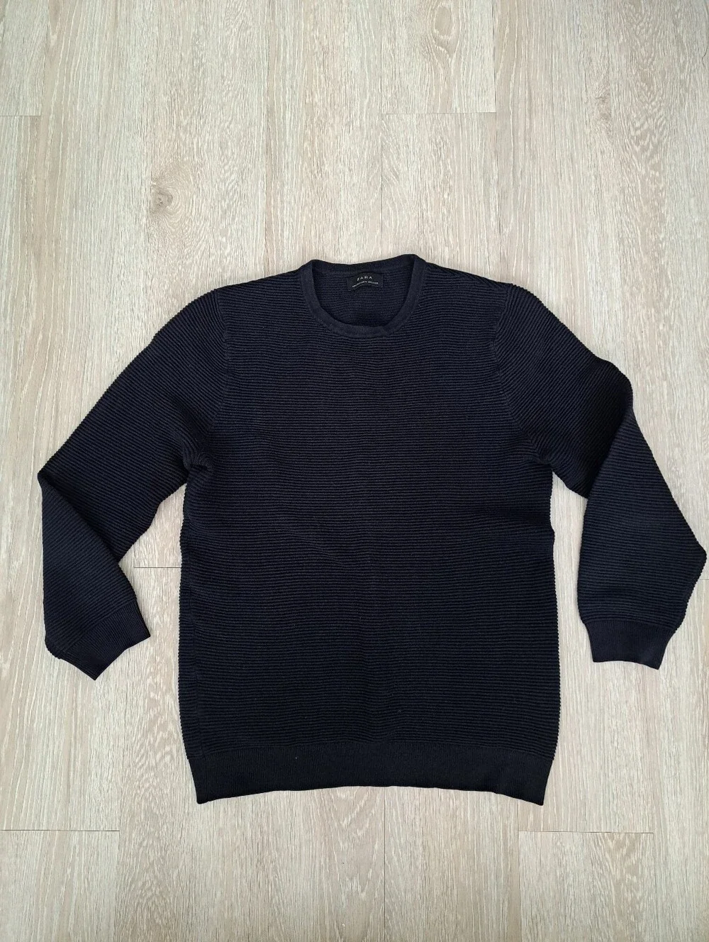 Zara Black Rib-Knit Crewneck Sweater Sz M